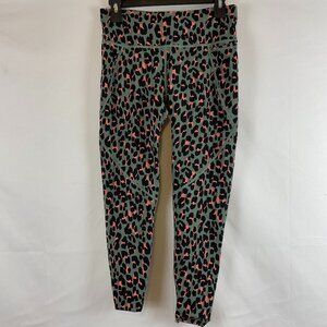 Sweaty Betty Power 7/8 Length Leggings US 6 Green Black Pink Animal Print Zipper